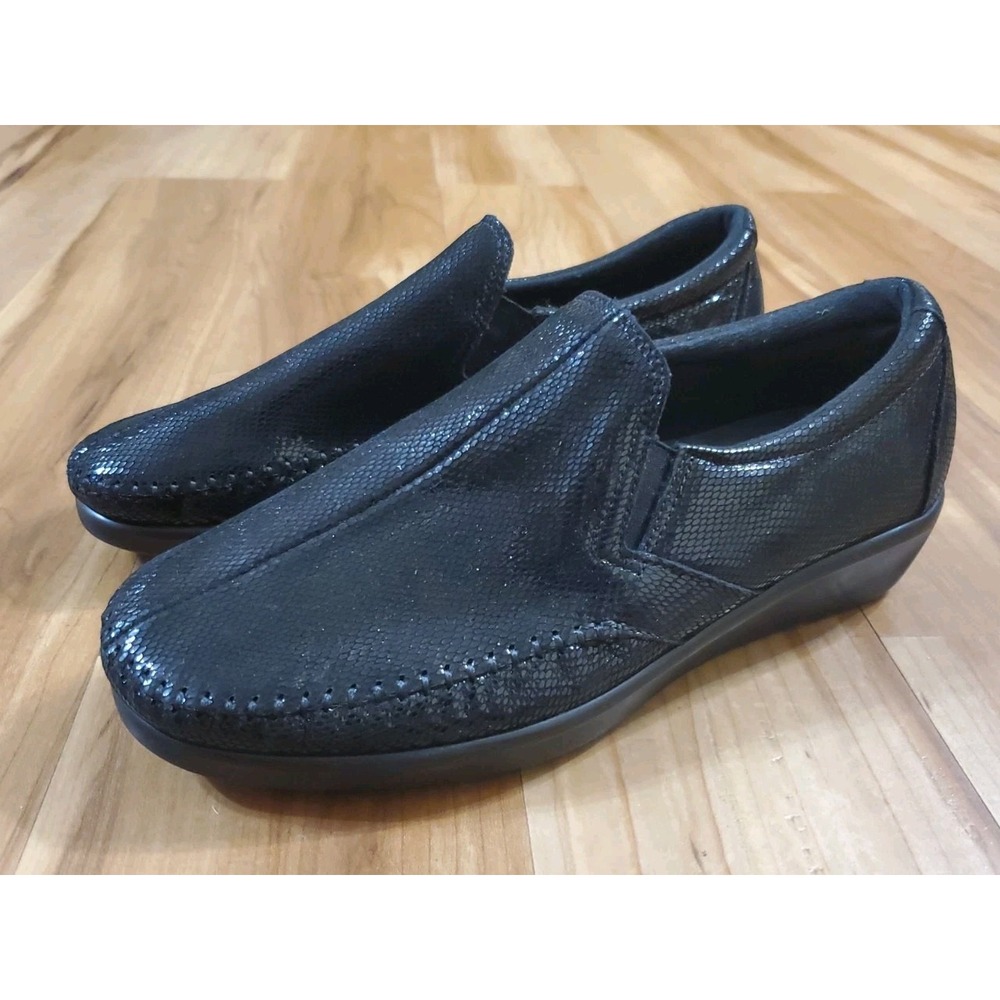 SAS Dream Shoes Womens 10.5 Wide Loafers Slip On Casual Comfort Wedge Black